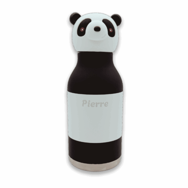 Gourde Mai le panda en inox recyclé avec tête en silicone amovible