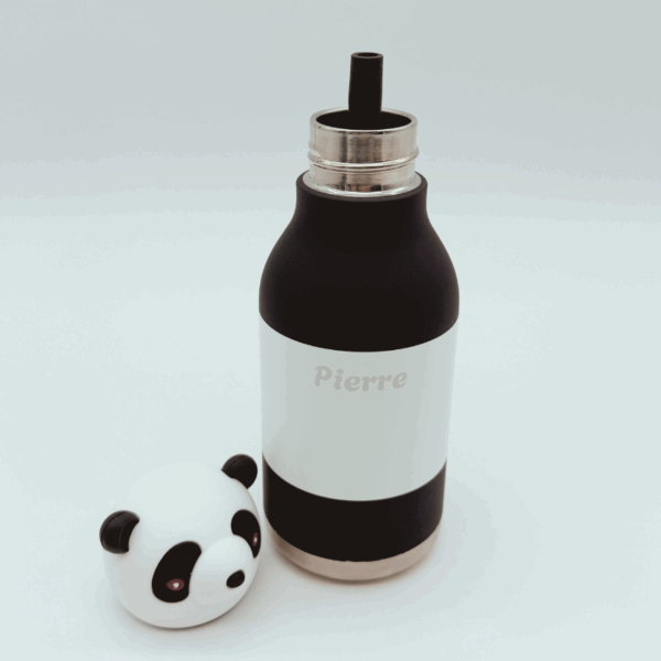 Gourde Mai le panda en inox recyclé avec tête en silicone amovible