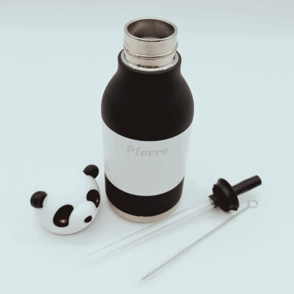 Gourde Mai le panda en inox recyclé avec tête en silicone amovible
