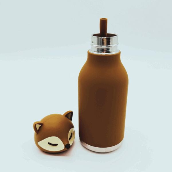 Gourde Sora la renarde en inox recyclé avec tête en silicone amovible