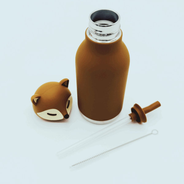 Gourde Sora la renarde en inox recyclé avec tête en silicone amovible